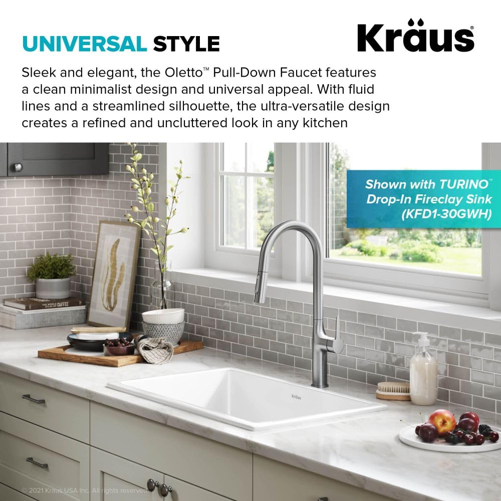 KRAUS Oletto Tall Modern Pull-Down Single Handle Kitchen Faucet - Spot Free Stainless Steel (KPF-3101SFS) | High Arc Design for Deep Sinks, Perfect for Washing Large Pots & Vegetables