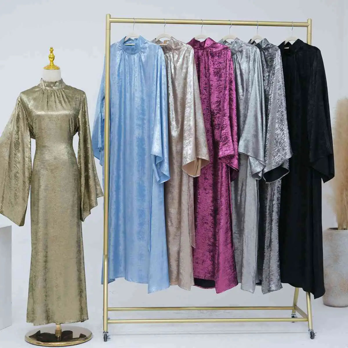 Elegant Muslim Women's Bronzing Gleam Abaya Dress - Modest Islamic Prayer Dress for Eid, Wedding & Special Occasions