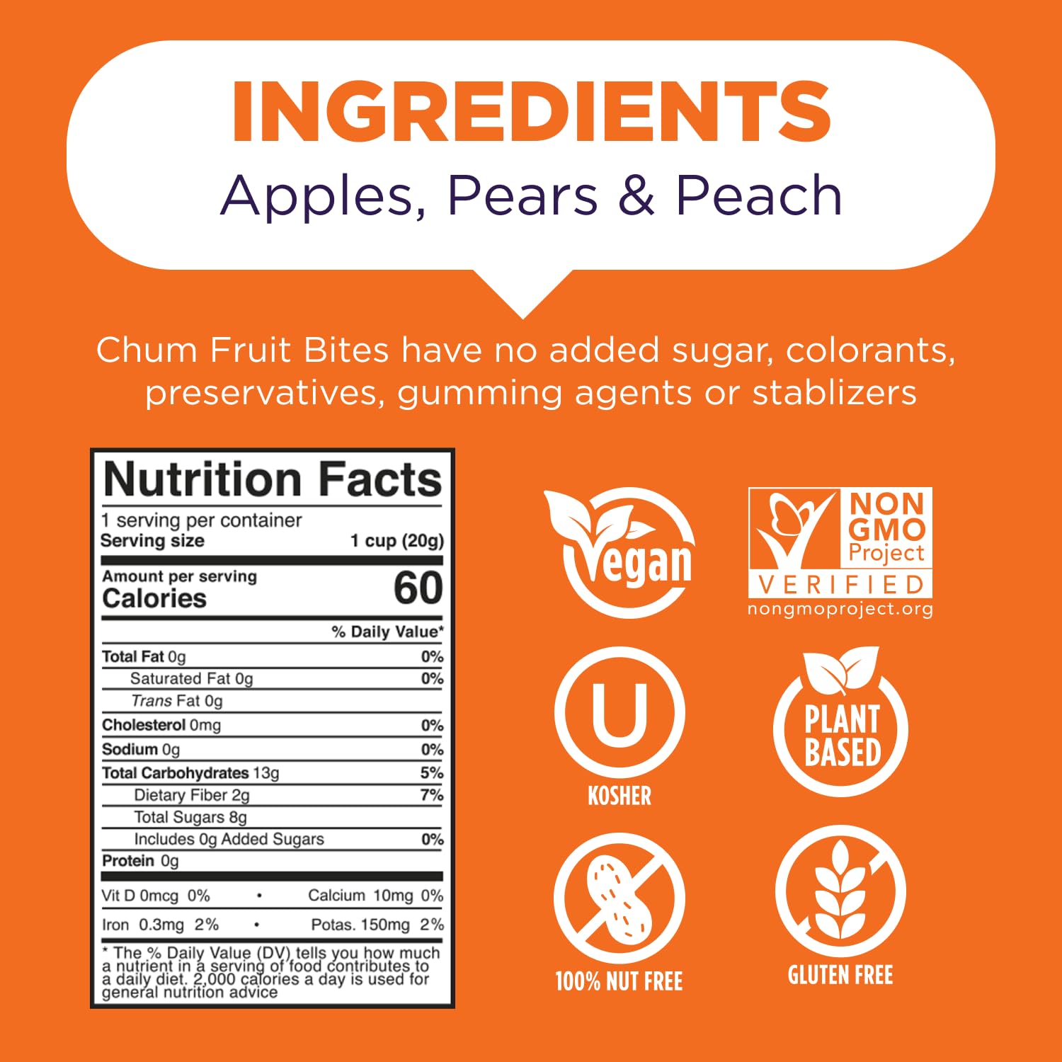 Chum Fruit Bites 100% Real Fruit Snacks - Peach Flavor, 72 Count | Non-GMO, No Added Sugar, Preservative-Free | Allergy-Friendly (Nut-Free, Gluten-Free), Vegan, Kosher & Paleo Certified | Perfect for School Lunches, Healthy Snacking & On-the-Go Nutrition
