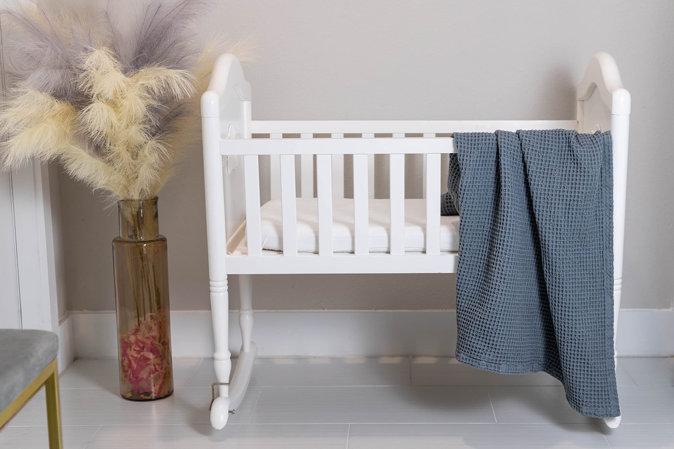 Soft Cotton Gray Baby Waffle Blanket - 100% Organic Breathable Waffle Knit Baby Blanket 36