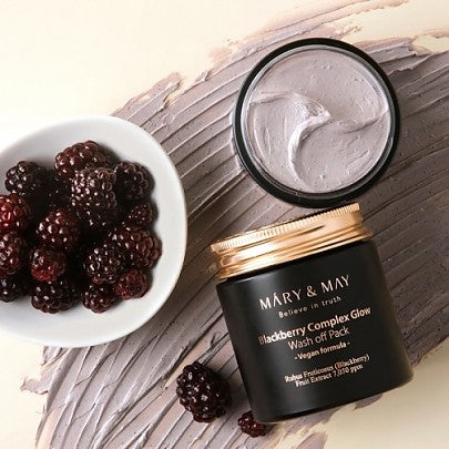 Mary & May Blackberry Complex Glow Wash Off Face Mask 125g - Brightening & Hydrating Facial Treatment for Dull Skin | Perfect for Nighttime Skincare Routine