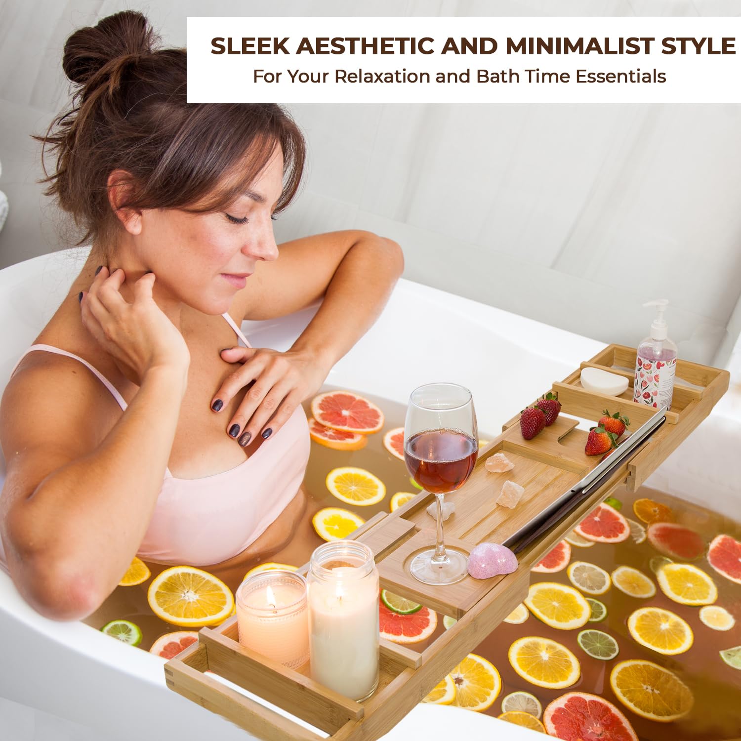Premium Bamboo Bathtub Tray Caddy - Expandable Foldable Bath Tray for Relaxation - Unique Housewarming, Anniversary & Wedding Gift for Couples - Perfect for Reading, Wine, Candles & Spa Nights