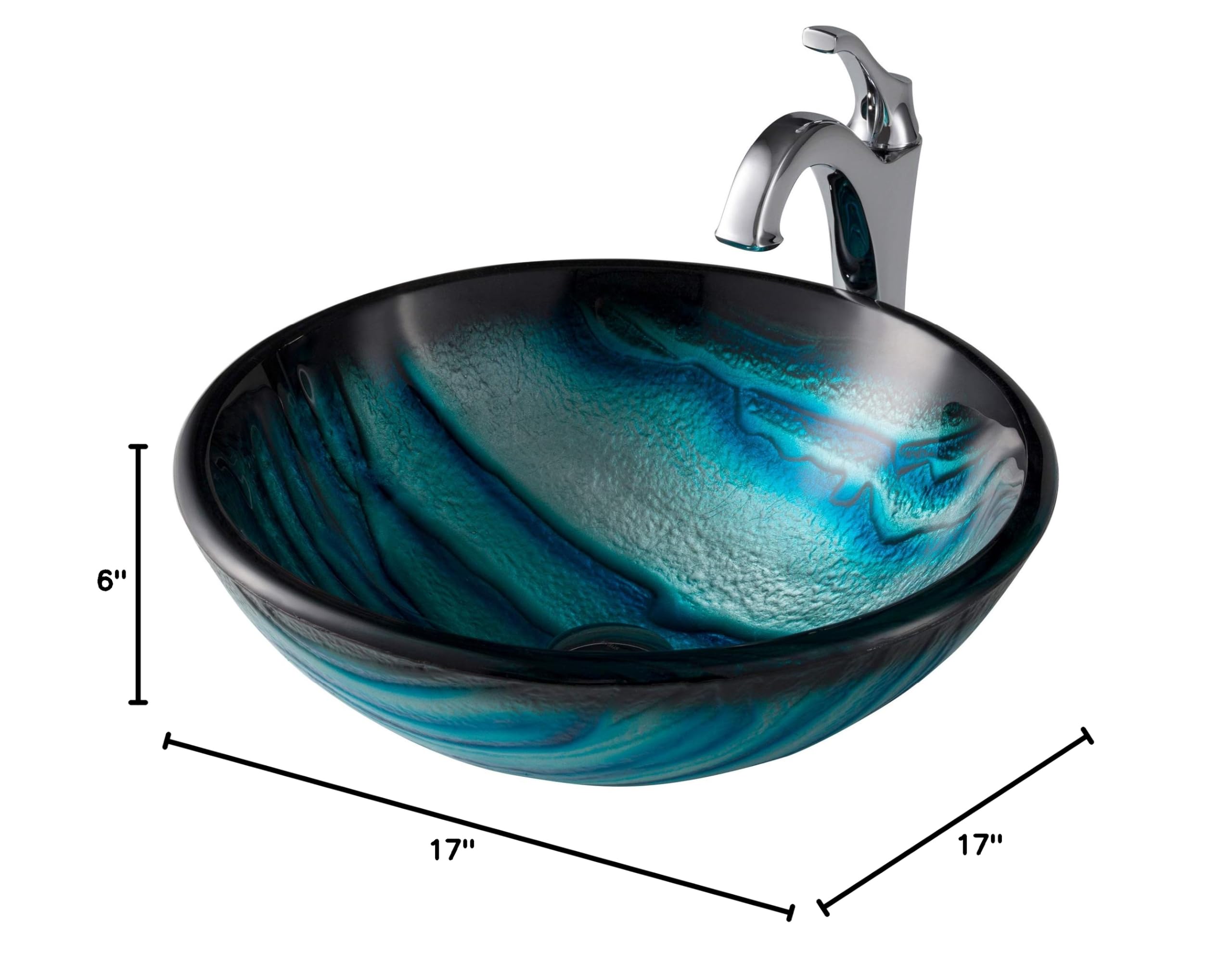 KRAUS 17-inch Blue Glass Nature Series™ Bathroom Vessel Sink with Arlo™ Faucet Combo Set - Chrome Finish & Pop-Up Drain - Modern Vanity Sink for Bathroom, Powder Room, or Guest Bath Remodel