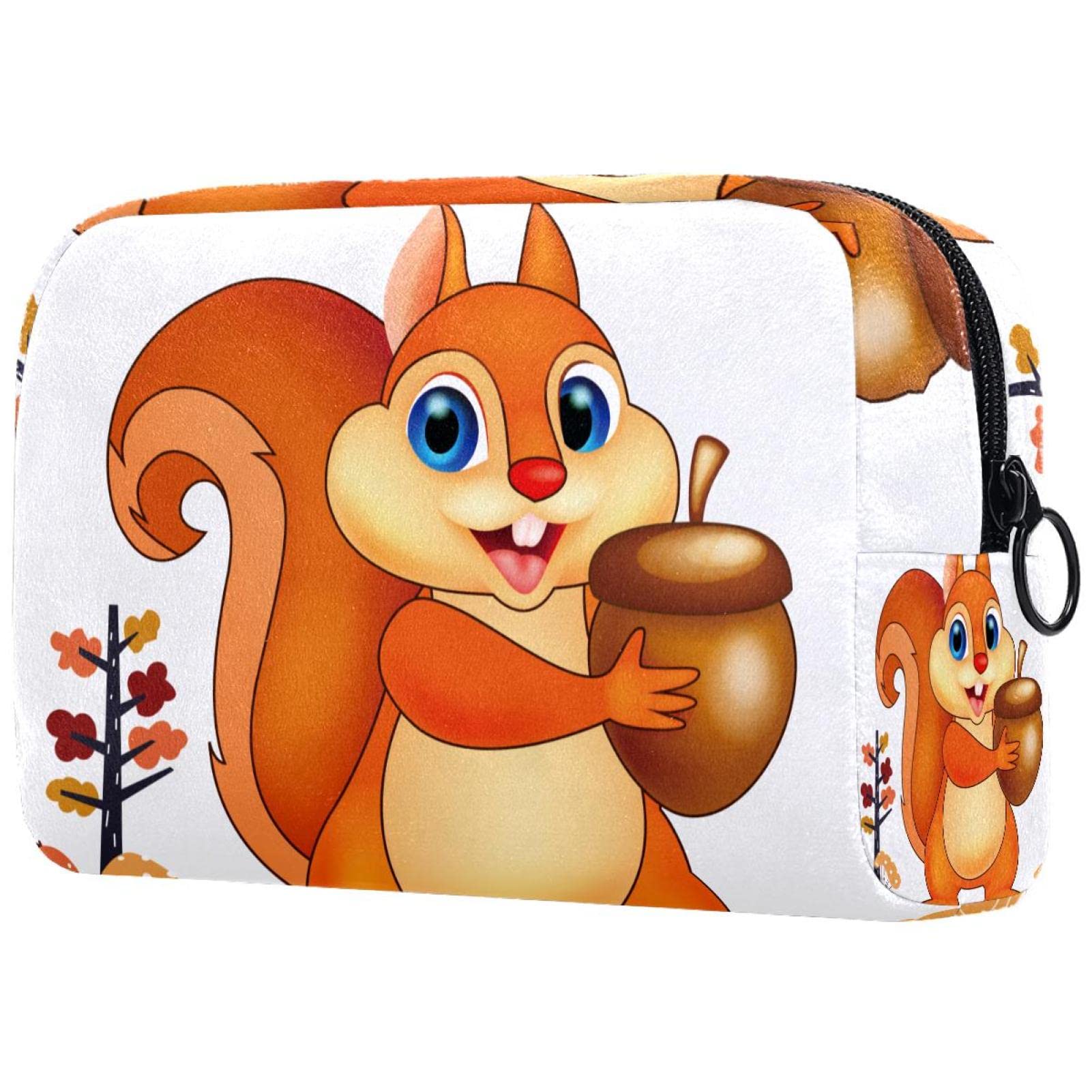 Small Makeup Bag for Women - Travel Cosmetic Pouch with Squirrel Pine Cone Print | Perfect for Travel, Gym & Daily Organizer