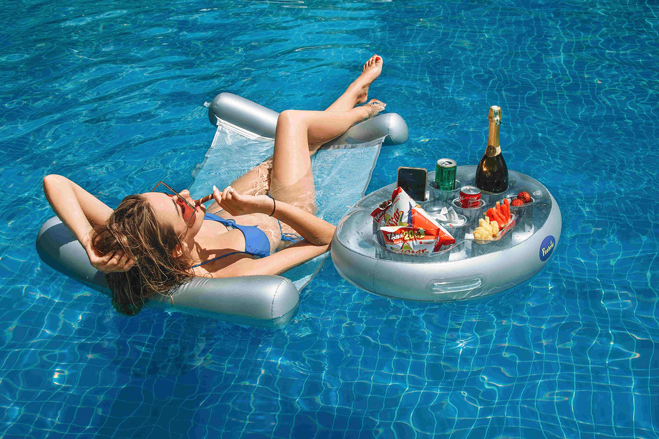 **Large Capacity Inflatable Pool Drink Holder - Floating Drink Float for Hot Tub, Pool, Beach & Party - Holds Drinks, Phones & Snacks - Easy to Inflate - Perfect for Summer Relaxation, Pool Parties & Outdoor Gatherings**