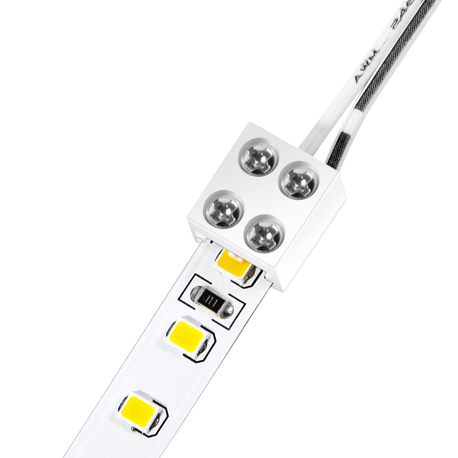 25-Pack Solderless LED Strip Light Connectors - 8mm Screw Down Tape-to-Wire Terminal Blocks for LED Tape Lights (White) - Perfect for Home, Office & Commercial Lighting Installations