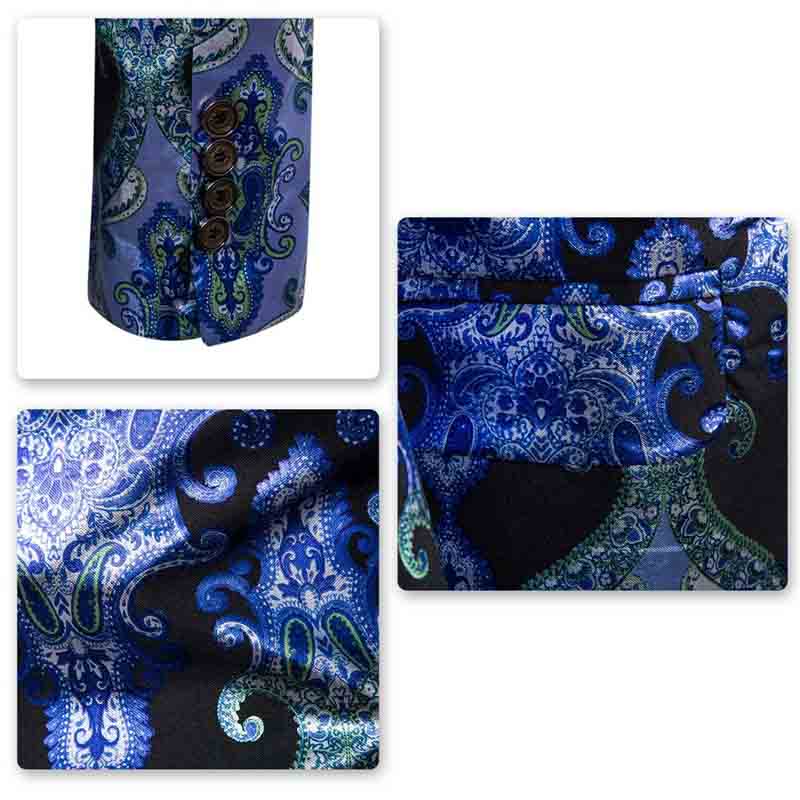Men's Slim Fit Casual Printed Floral Blazer Jacket - Stylish Blue Party Coat for Weddings, Dates & Office Wear