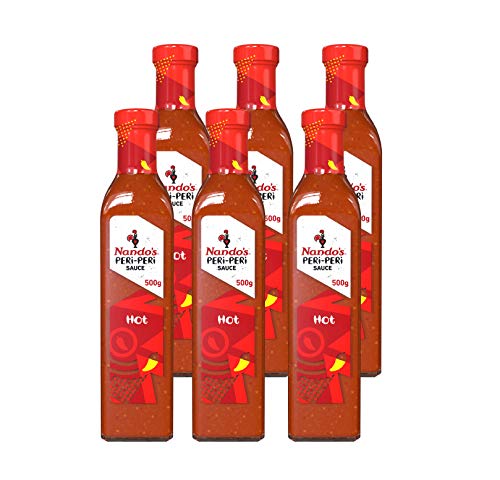Nando's Peri-Peri Hot Chili Sauce 500g (Pack of 6) - Authentic Portuguese African Flavor for Grilling, Marinades & Cooking - Perfect for BBQ, Chicken Wings & Spicy Food Lovers