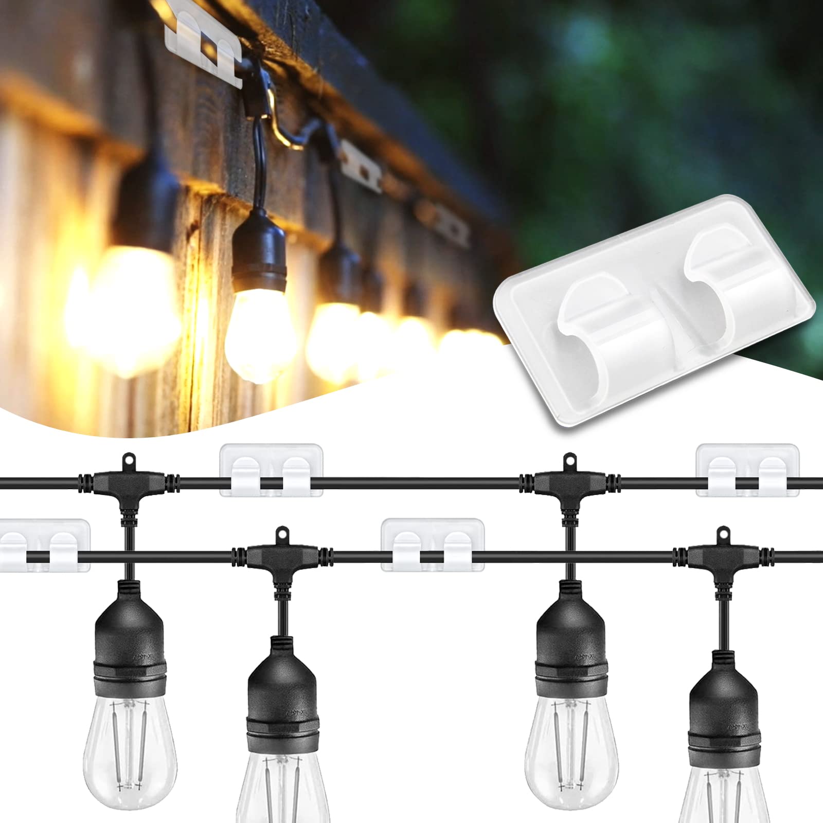 36 Pack Heavy Duty Outdoor String Light Clips - Waterproof UV-Resistant Hooks for Christmas Lights, Patio Decor & Garden Lighting - Perfect for Indoor/Outdoor Holiday Decorations (Halloween, Xmas, Parties)
