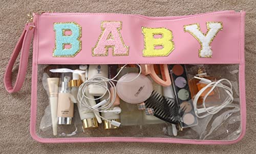 Personalized Pink Clear Makeup Bag - Transparent Travel Cosmetic Organizer for Toiletries, Snacks & Beach Essentials | Perfect for Gym, Travel & Daily Use