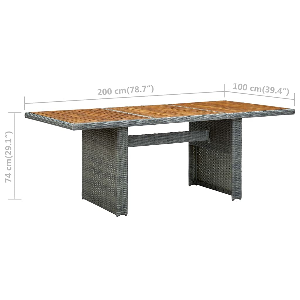 UV Resistant Weatherproof Outdoor Garden Table - Light Gray Poly Rattan & Solid Acacia Wood - Perfect for Poolside, Deck, Lawn & Patio Furniture (Durable & Stylish Outdoor Dining Set)