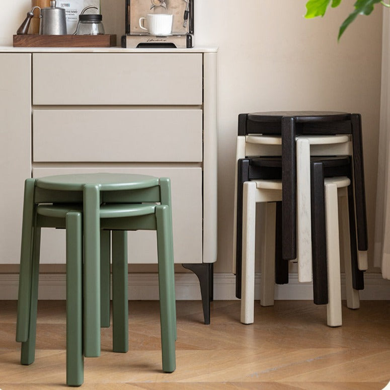 Solid Oak Wood Stacking Stool - Durable & Space-Saving Bar Stool for Kitchen Island, Dining Room, or Outdoor Patio Use
