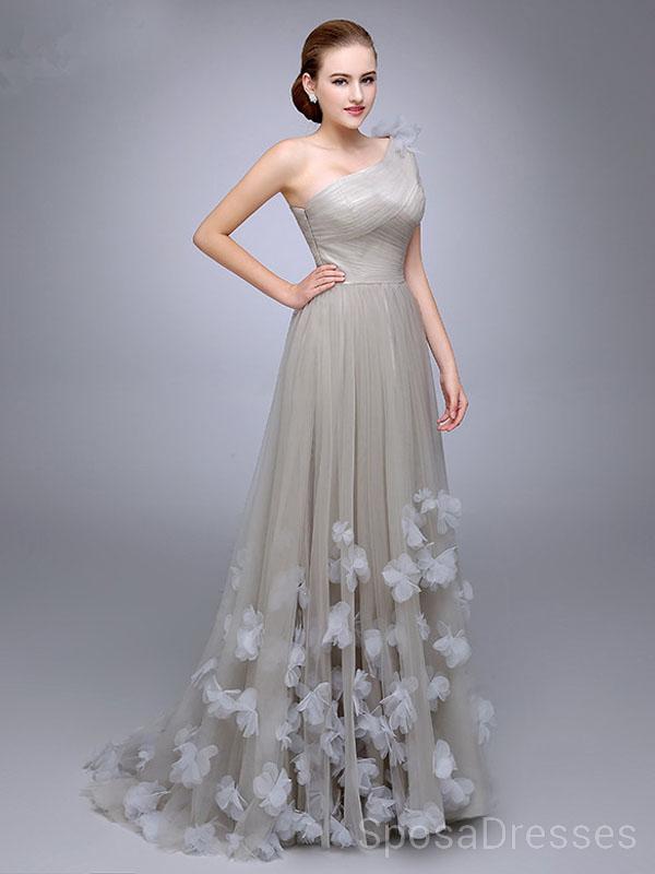 Elegant One Shoulder Grey Tulle Long Prom Dress for Women | Sexy Evening Gown for Sweet 16, Homecoming & Formal Events | Custom Sizing Available | Perfect for Prom Night, Quinceañera & Special Occasions