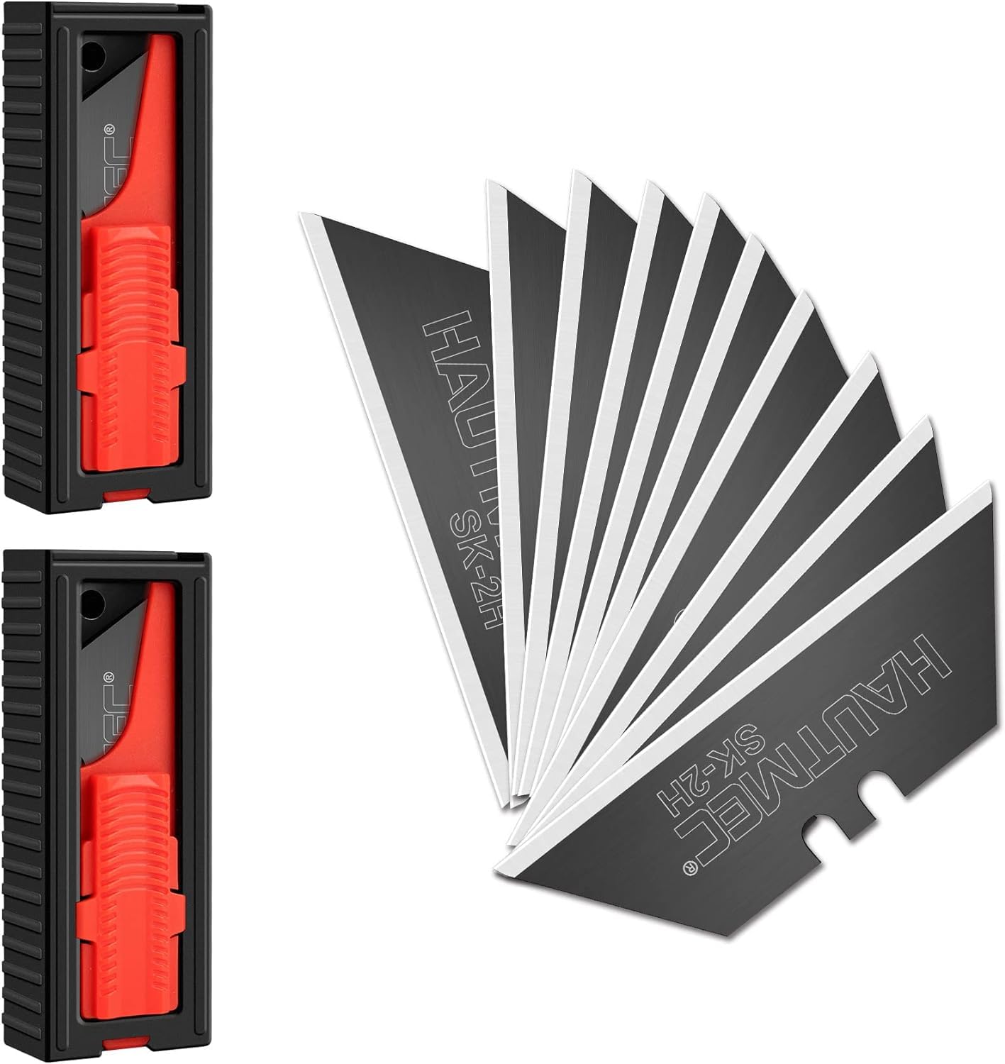 HAUTMEC 20-Pack Heavy Duty Utility Knife Blades with Safety Dispenser - SK2H Black Replacement Blades for Box Cutters & Utility Knives | Ideal for Warehouse, Packaging, DIY Projects & Home Use