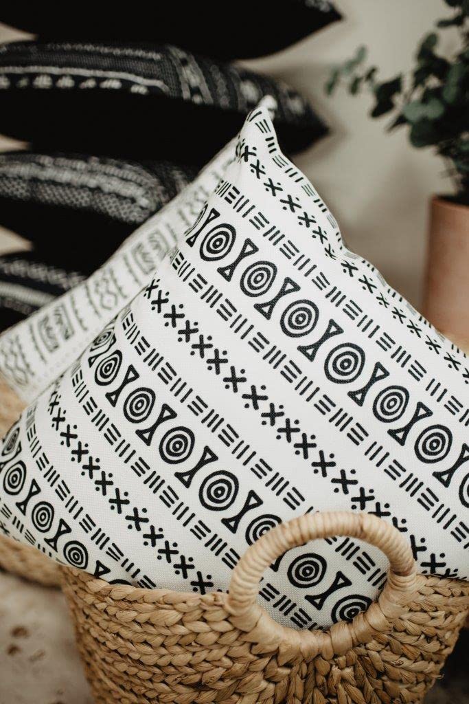 Premium Black and White Mud Cloth Pillow Covers - Handmade Luxury Throw Pillow Cases for Sofa, Bed & Couch - Modern Boho Home Decor Accent Pillows for Living Room & Bedroom