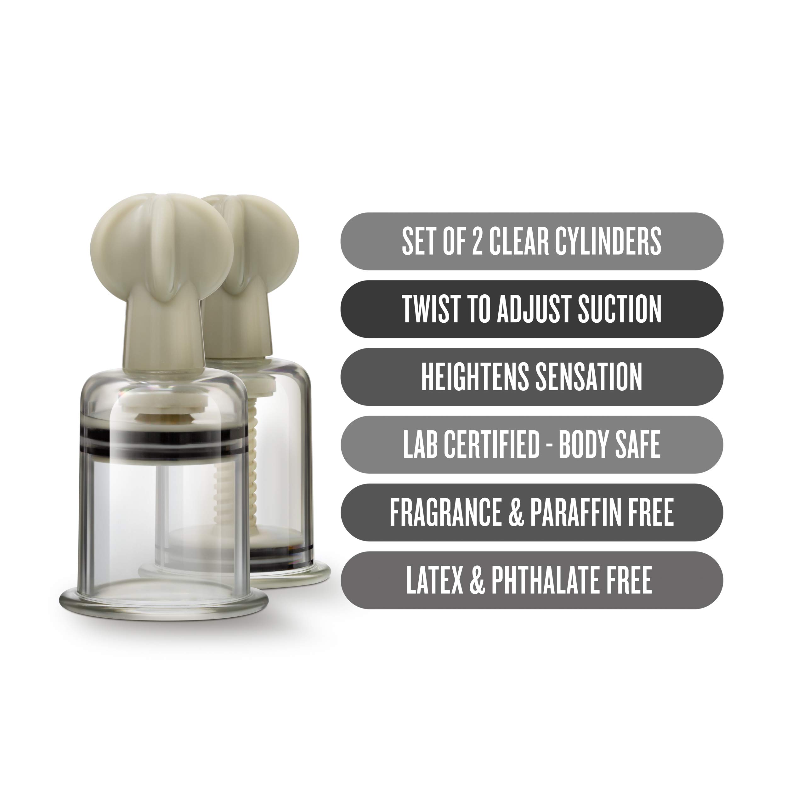 Blush Novelties Temptasia Adjustable Nipple Suckers Set of 2 - Fragrance Free Adult Toys for Women & Couples - Easy to Use & Clean Breast & Vagina Stimulator - Perfect for Foreplay, Sensual Massage & Couples Play - Clear