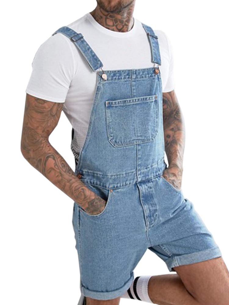 Runcati Men's Denim Shorts Bib Overalls - Loose Fit Jean Romper with Button Pockets | Casual Summer Jumpsuit for Outdoor Activities, BBQ Parties & Streetwear Fashion
