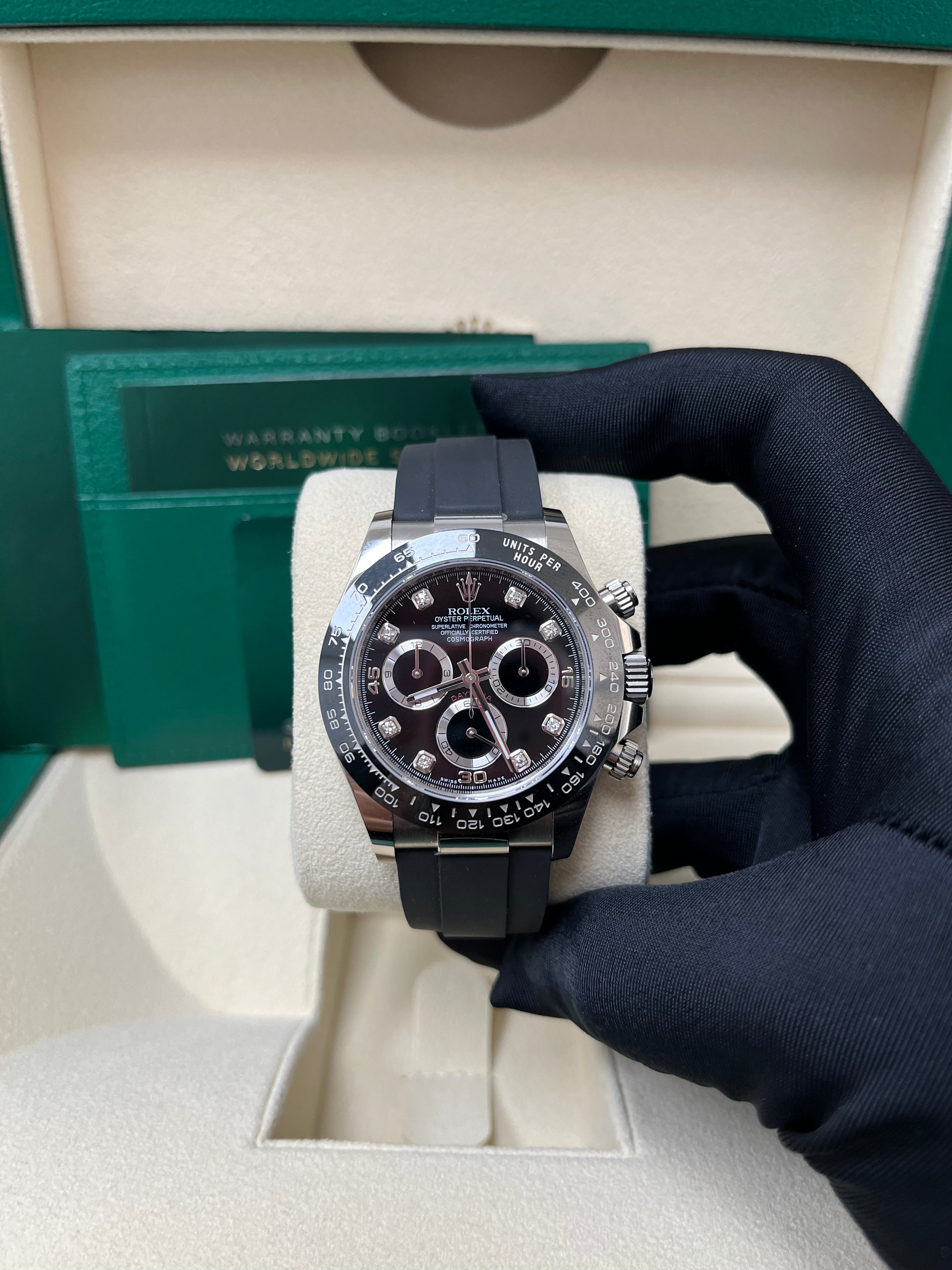 Rolex Daytona Cosmograph 116519LN - 40mm White Gold Watch with Black Diamond Dial & Oysterflex Band | Luxury Chronograph for Men | Perfect for Business, Gala Events & Collectors