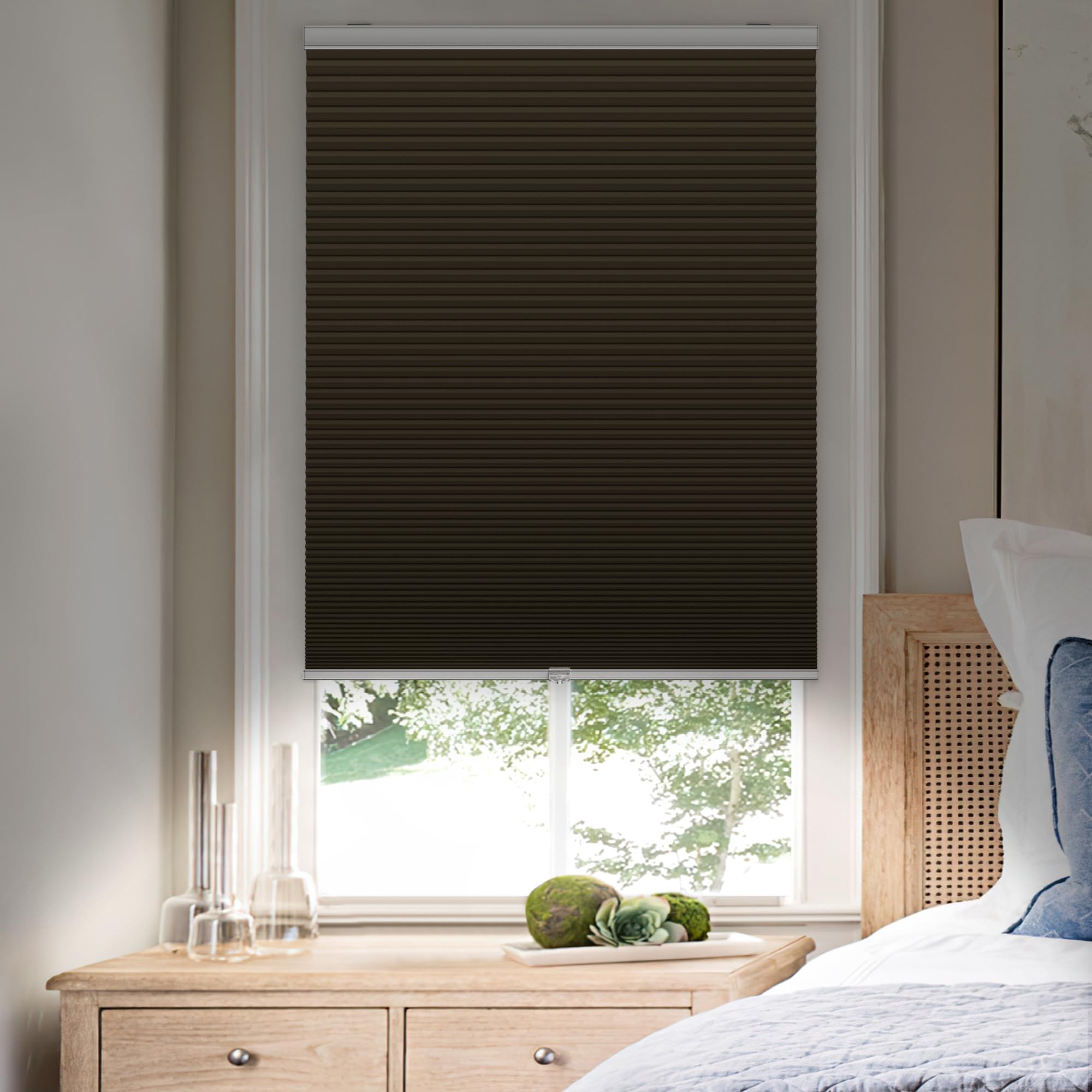 No Drill Cordless Cellular Shades - Blackout Honeycomb Window Blinds 52
