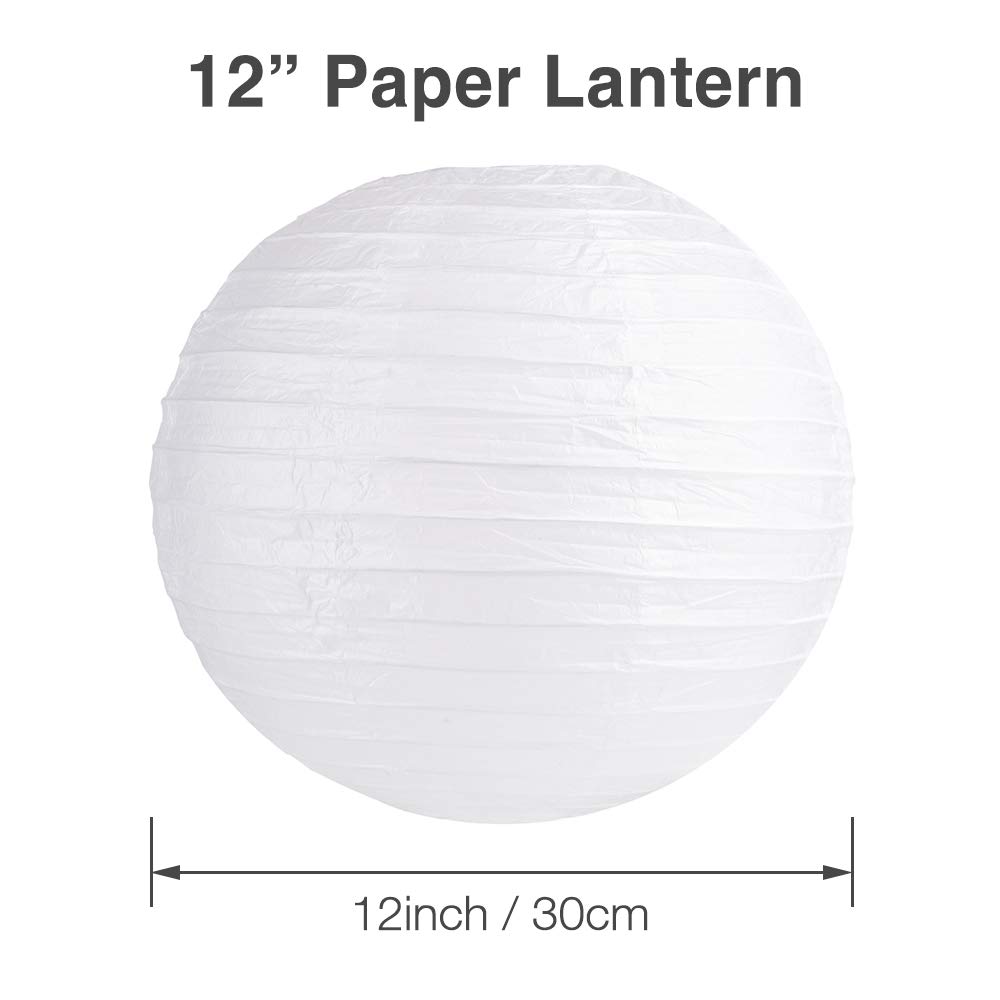 12 Pack 12 Inch White Paper Round Hanging Lanterns - Wedding, Anniversary & Party Decorations - Perfect for Indoor/Outdoor Celebrations, Baby Showers & Home Decor