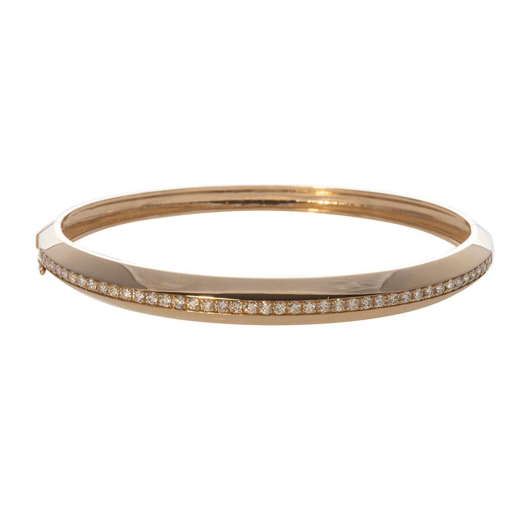 14K Yellow Gold Diamond Beveled Bangle Bracelet for Women - Elegant Stackable Jewelry for Parties, Weddings & Special Occasions