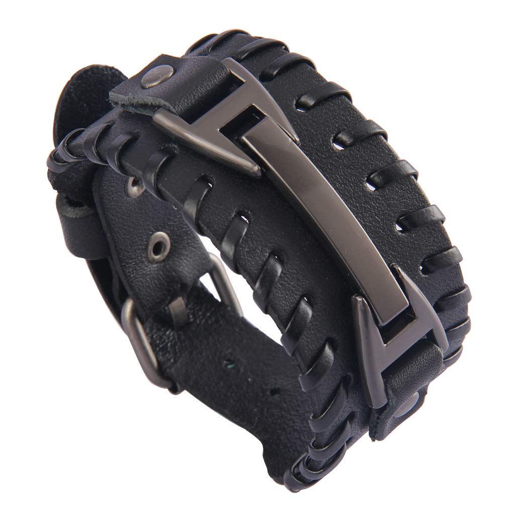 GelConnie Punk Braided Leather Cuff Bracelet for Men & Women - Adjustable Gothic Viking Bangle Wristband - Rock Style Faux Leather Wrap Bracelet - Perfect for Concerts, Festivals & Everyday Fashion