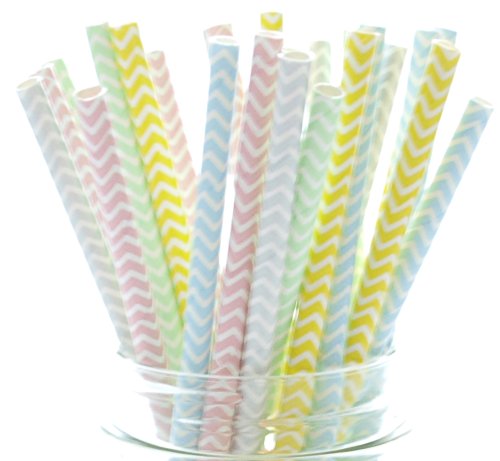 Eco-Friendly Pastel Chevron Paper Party Straws - 50 Pack Biodegradable Drinking Straws for Birthday Parties, Summer Events & Decorations | Perfect for Baby Showers, Bridal Showers & Festive Celebrations
