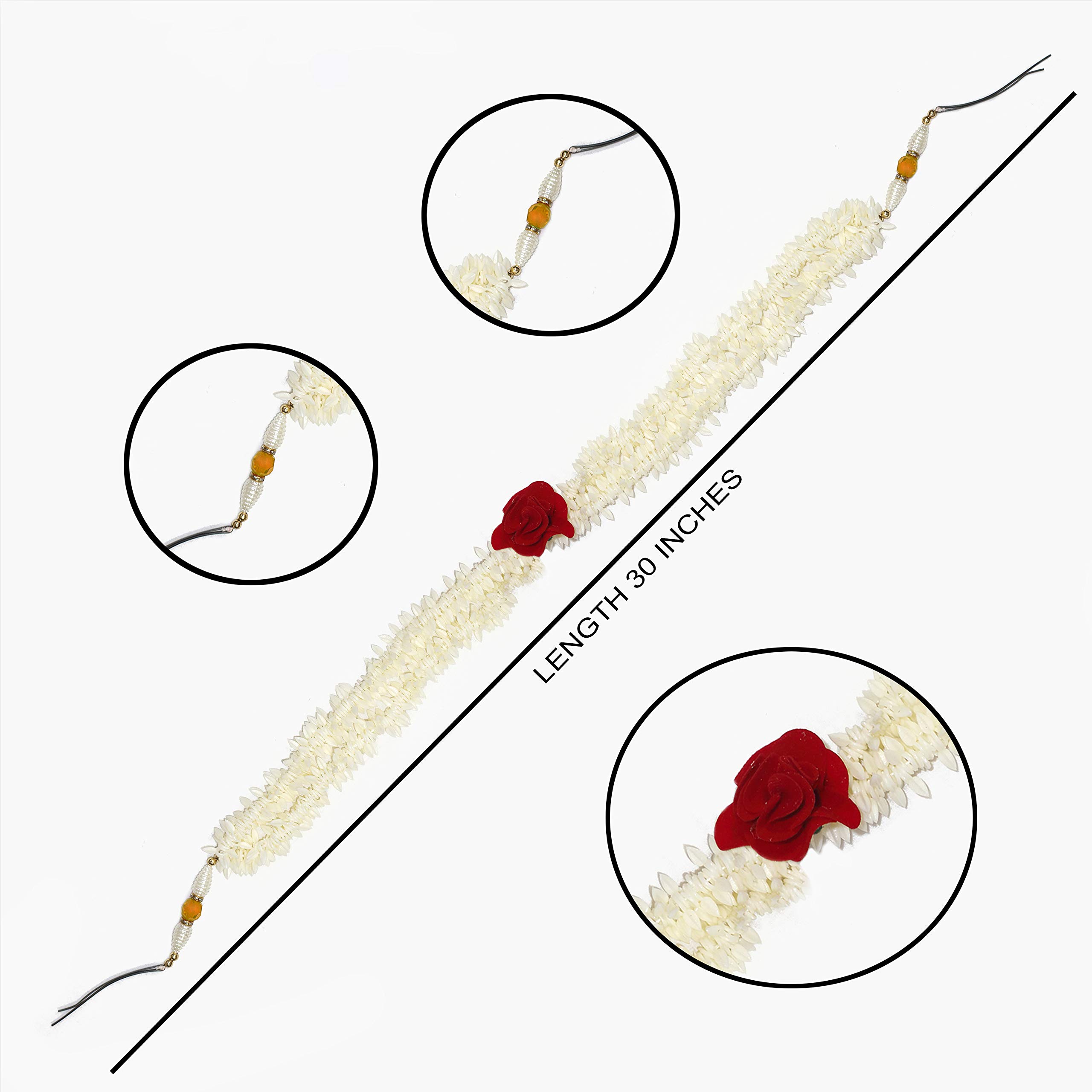Paradise® Double Hair Gajra Artificial Flower Hairpiece - Wedding Bridal Hair Accessory with Yellow Pearls (380 Degree Full Circle Design) - Perfect for Indian Weddings, Bridal Hairstyles, and Cultural Celebrations