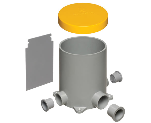 4.5 Inch Non-Metallic Round Electrical Box with Plugs, Low Voltage Divider & Mud Cover - Ideal for Indoor Wiring, DIY Projects & Home Electrical Installations