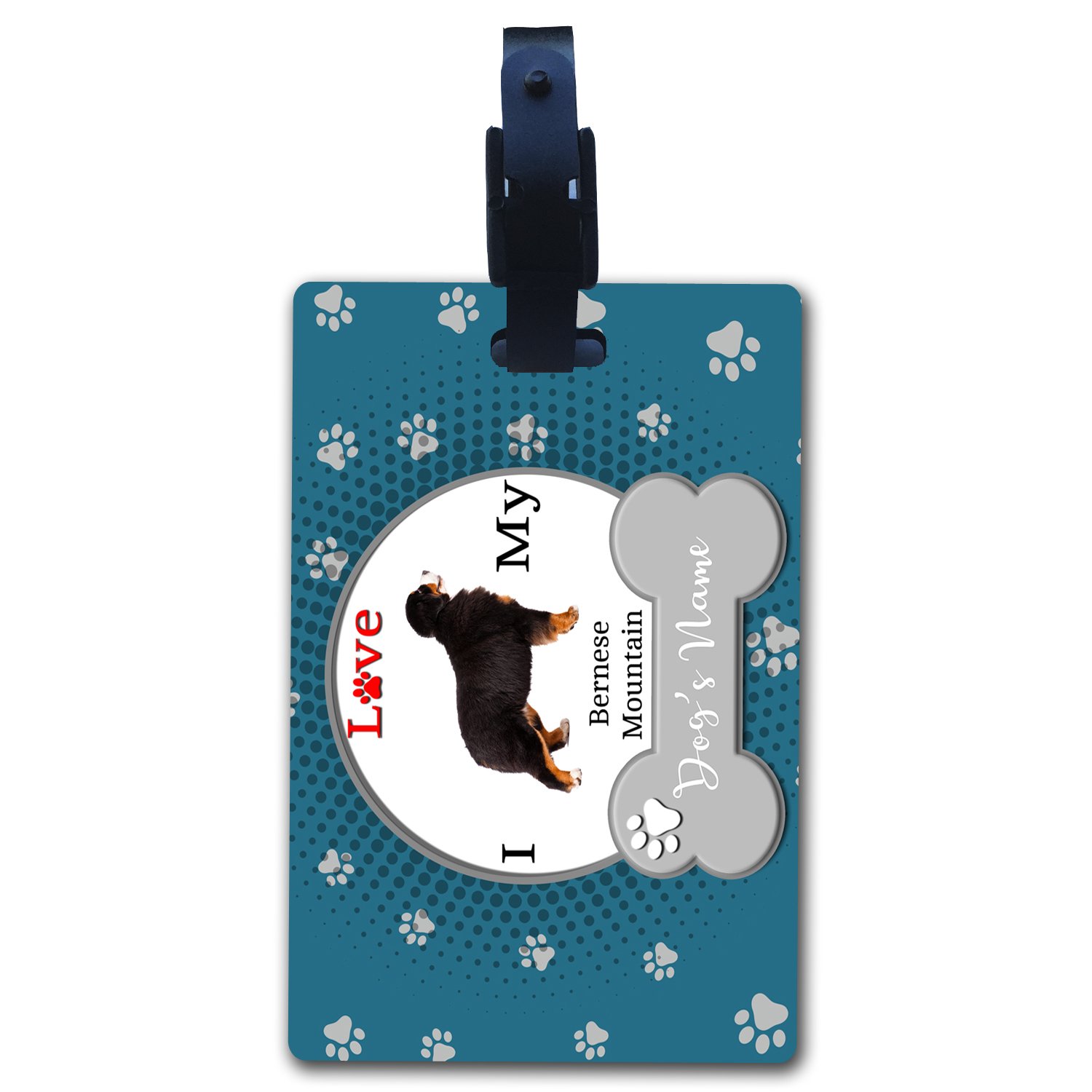 BRGiftShop Personalized Custom Name Luggage Tag - I Love My Dog Bernese Mountain Dog Lover Gift for Travel Accessories | Perfect for Airports, Suitcases & Pet Lovers