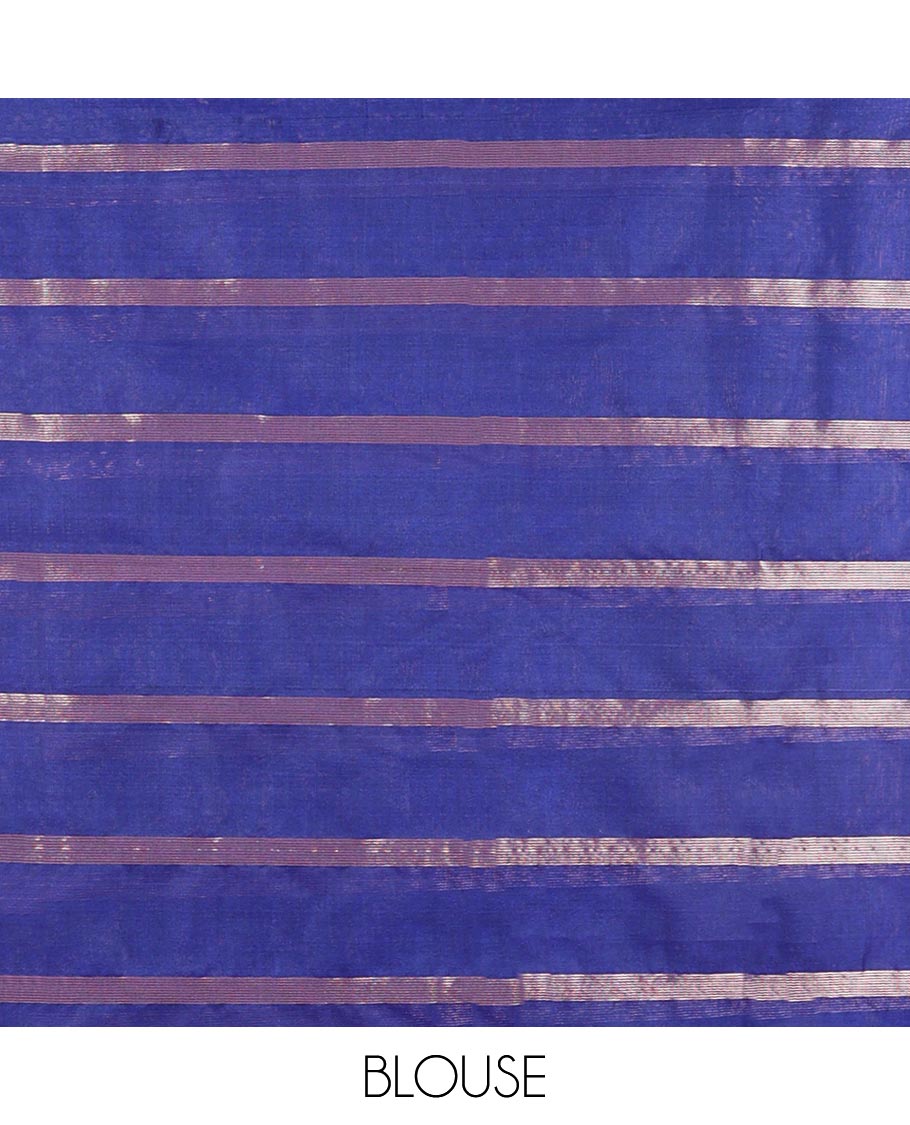 Blue Checked Floral Print Silk Cotton Saree with Self Border & Jaal Design Pallu - Elegant Traditional Indian Attire for Weddings, Festivals & Special Occasions