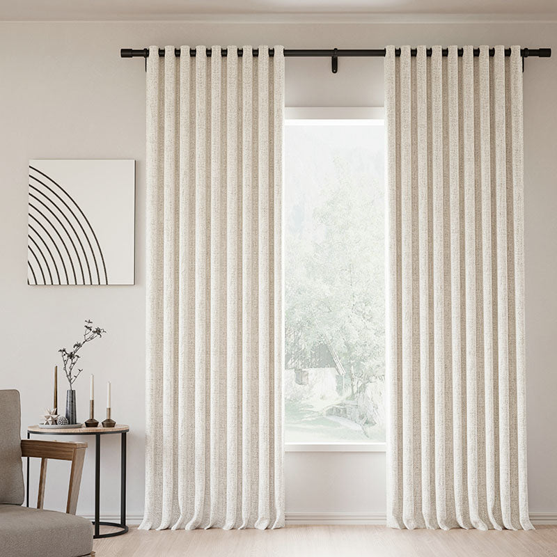 Blackout Curtains for Bedroom - Grommet Lille Linen Memory Trained Drapes in Natural Modern Style | Noise Reducing & Thermal Insulated Window Treatments for Home & Office