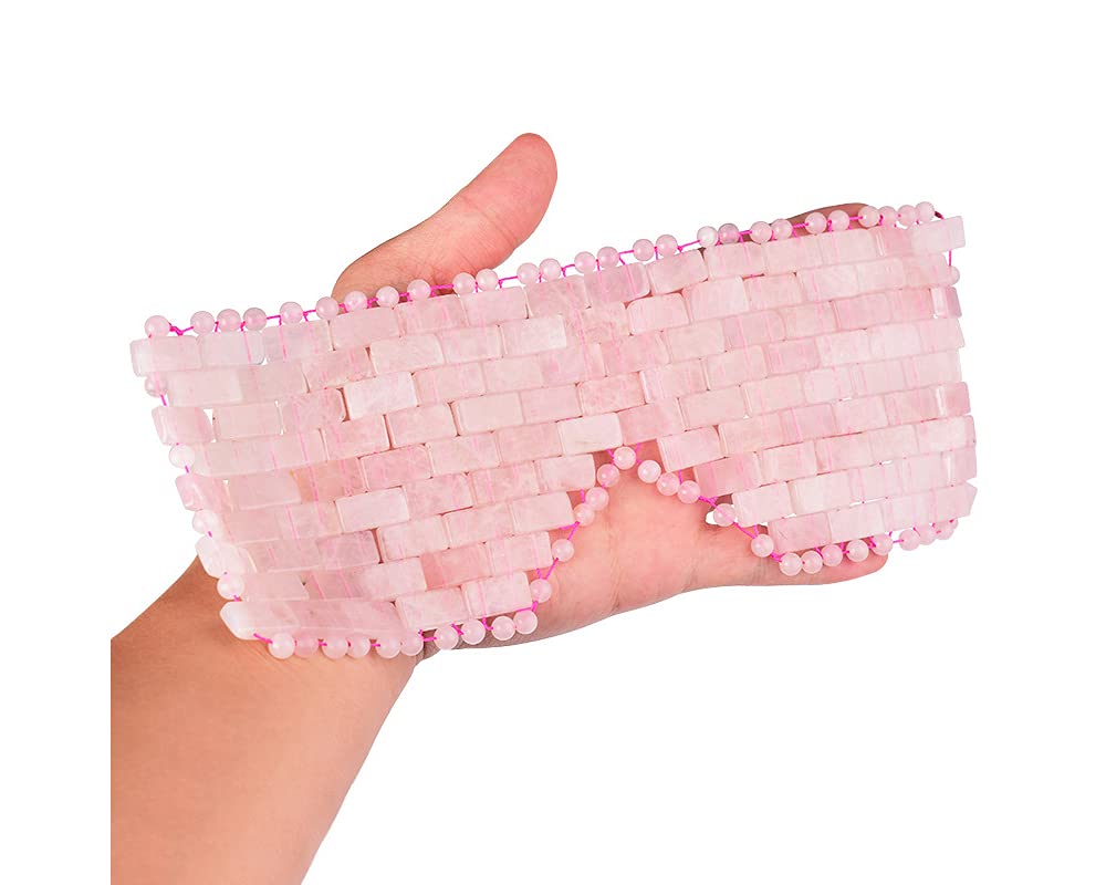 100% Natural Rose Quartz Cooling Eye Mask for Fatigue Relief & Stress Reduction - Beaded Stone Therapy Eye Mask for Relaxation, Sleep & Skincare - Perfect for Spa, Travel & Home Use