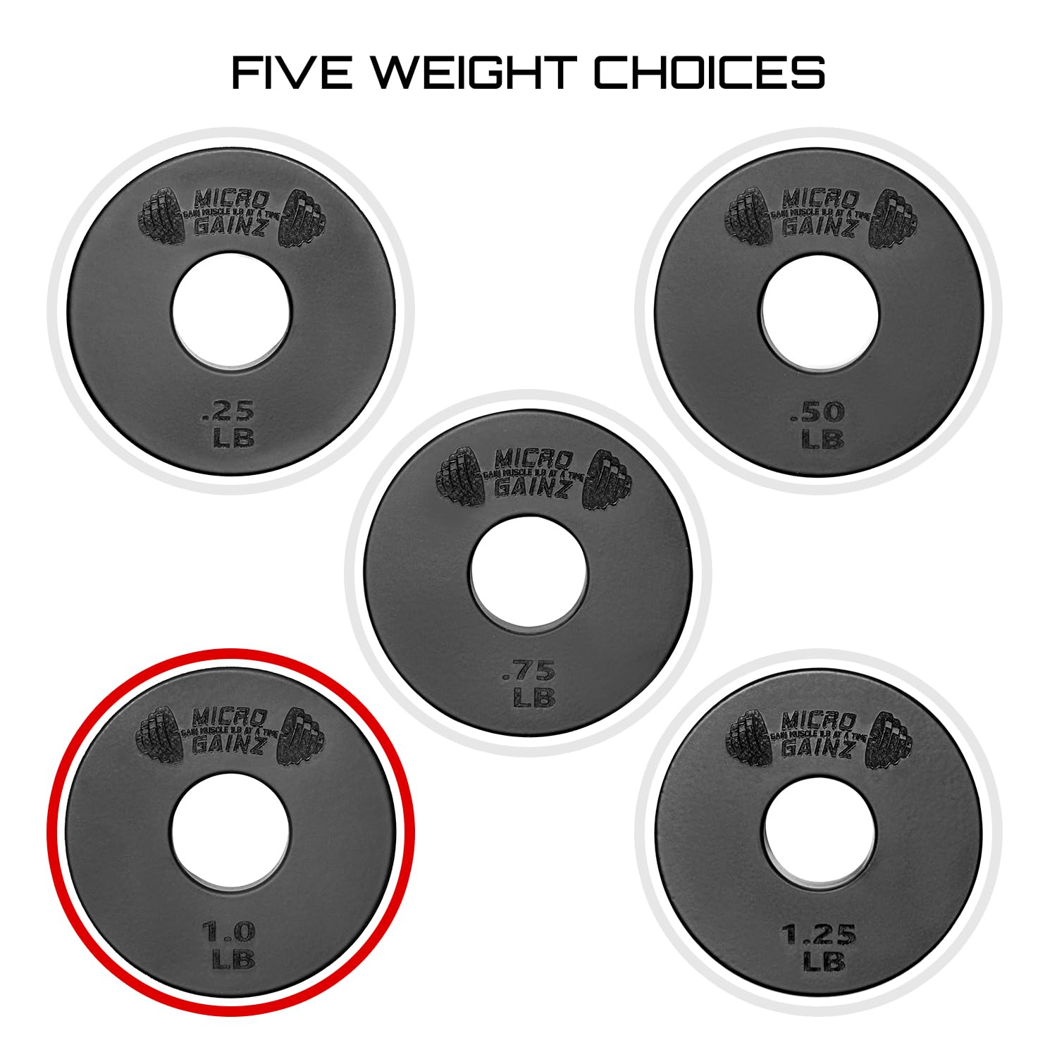 Micro Gainz Standard 1-Inch Center Hole Weight Plates Set of 2 (0.25LB-1.25LB) - Fractional Plates for Strength Training, Home Gym & Olympic Lifting - Compatible with Standard 1-inch Barbells & Dumbbells - USA Made