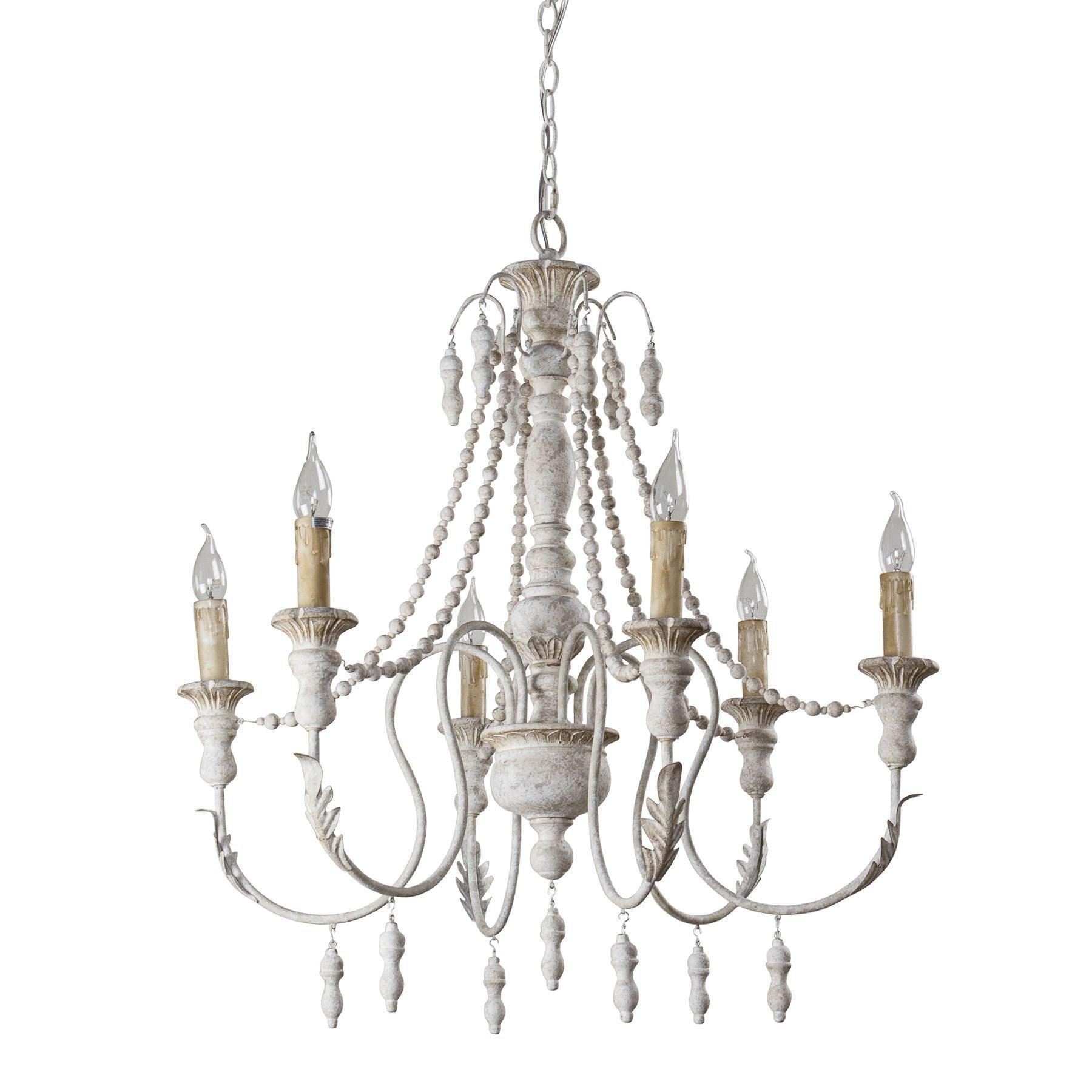 Billiter 6-Light Wood and White Chandelier - Modern Farmhouse Ceiling Light Fixture for Dining Room, Living Room & Bedroom