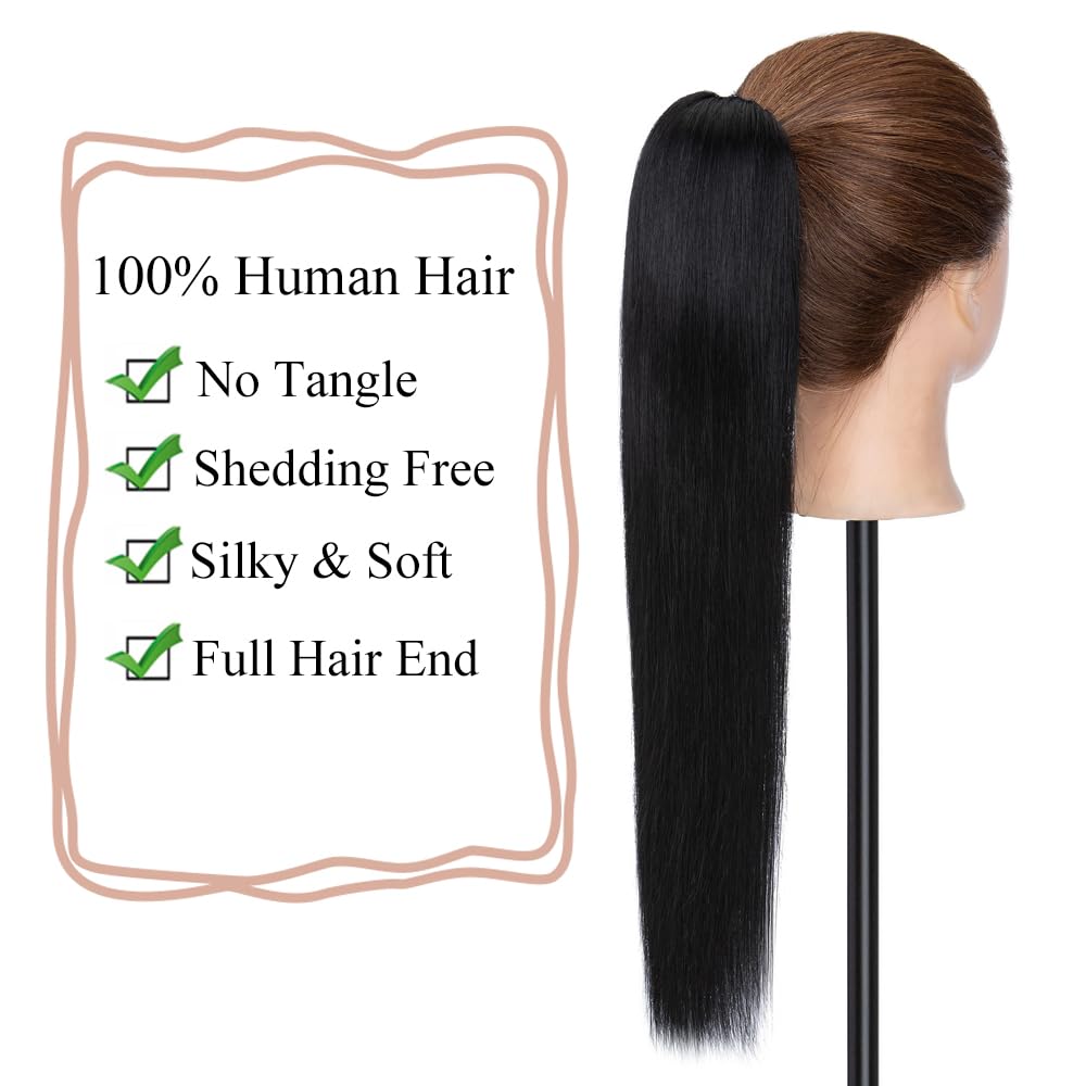 MY-LADY Human Hair Ponytail Extension - 18 Inch Straight Clip-in Ponytail Hairpiece for Women (Jet Black, 115g) - Perfect for Parties, Weddings & Everyday Styling