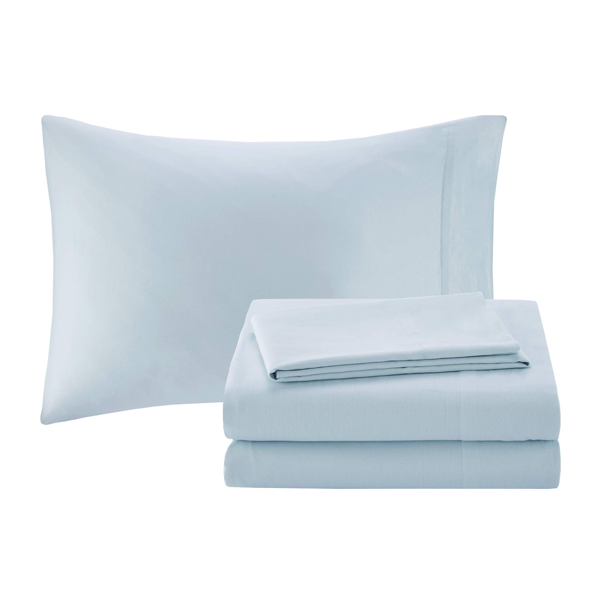 Madison Park Aubrey Cozy Comforter Set - Faux Silk Jacquard Paisley Design, All Season Down Alternative Bedding with Cotton Sheets, Bed Skirt & Toss Pillows - Queen Size, Blue, 12-Piece Set | Perfect for Master Bedroom, Guest Room & Cozy Home Decor