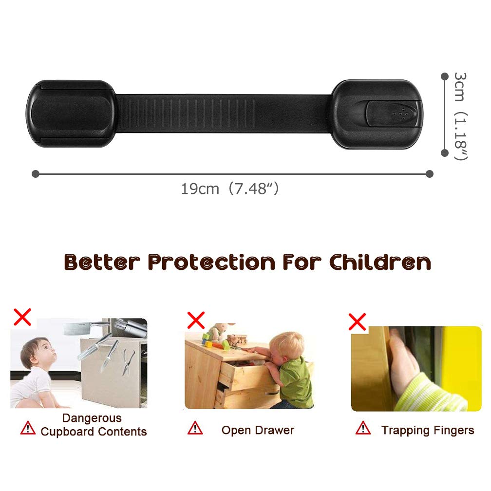 8 Pack Black Child Safety Cabinet Locks - Adjustable Baby Proof Latches for Drawers, Oven, Fridge, Toilet Seat & Cupboards | Extra Strong Adhesive Pads Included | Perfect for Kitchen, Bathroom & Nursery Childproofing