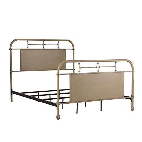 Pemberly Row Industrial Twin Metal Bed Frame in Vintage Cream - Sturdy & Rustic Style for Bedroom, Guest Room, or Dorm