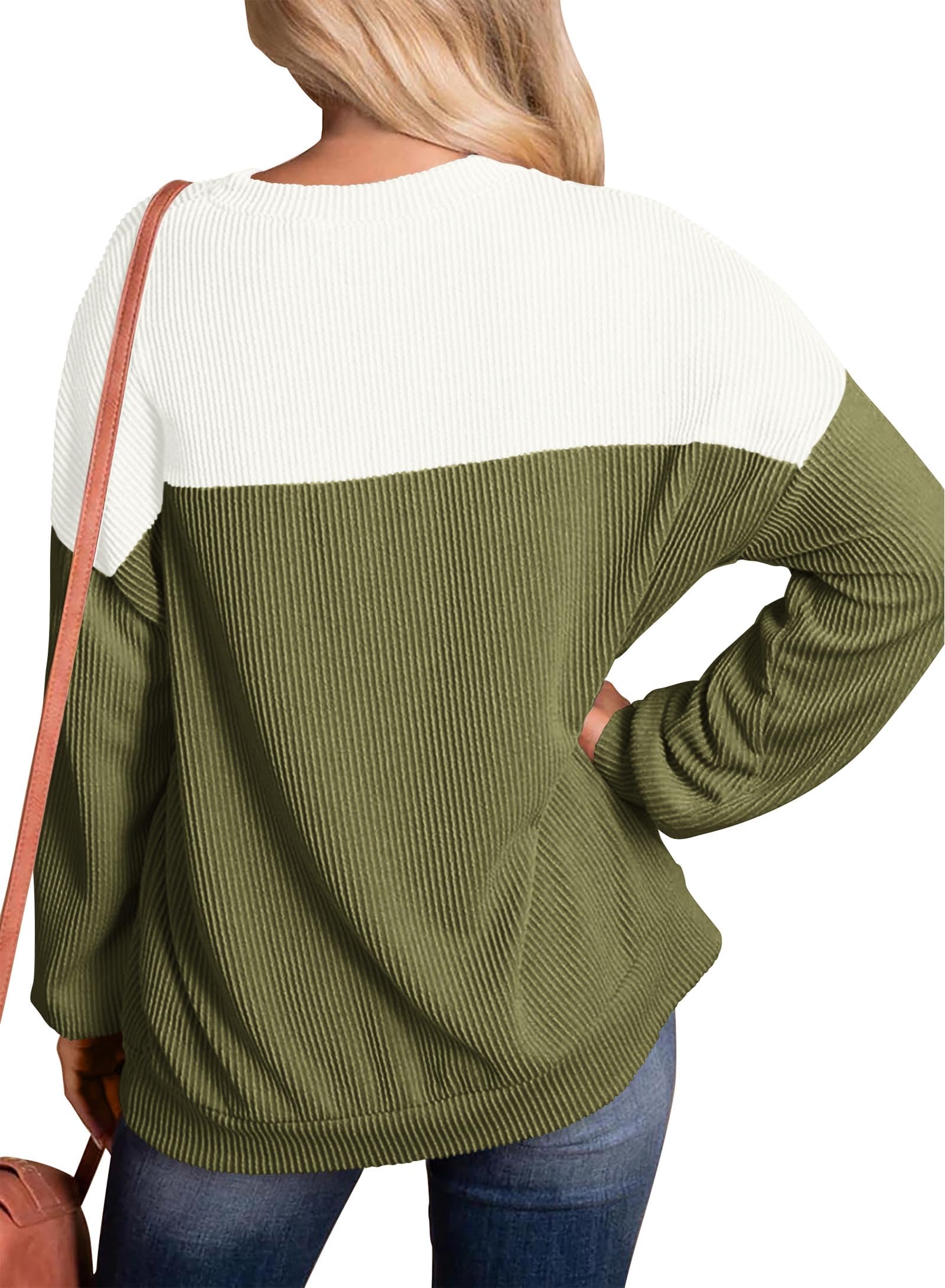 KIRUNDO Women's Spring Fashion 2025 Ribbed Long Sleeve Knit Top - Color Block Casual Loose Crewneck Pullover Shirt for Women | Perfect for Office Wear, Weekend Outfits & Layering in Spring
