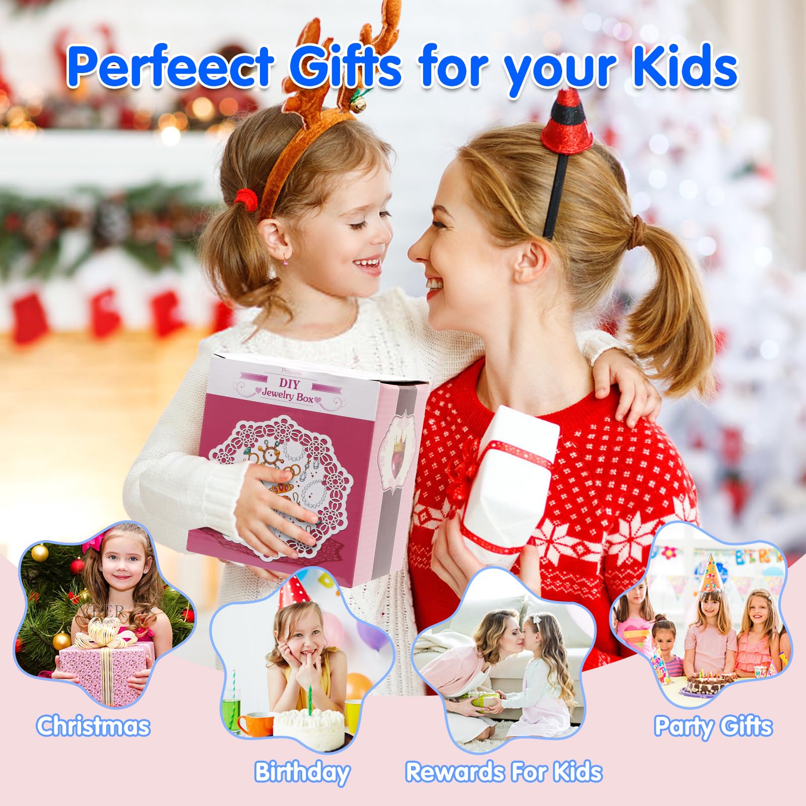 **Best Girls' Jewelry Toys for Ages 5-10 – Clip-On Earrings, Adjustable Rings, Bracelets & Necklaces – Frozen & Unicorn Princess Dress-Up Set – Perfect for Birthday Gifts & Pretend Play**