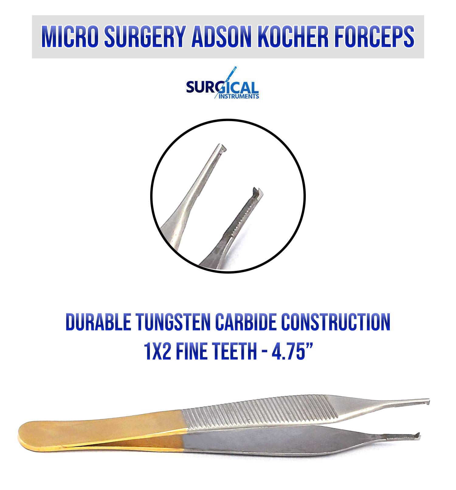 Surgical T/C Adson Tissue Kocher Forceps 1x2 Teeth 4.75