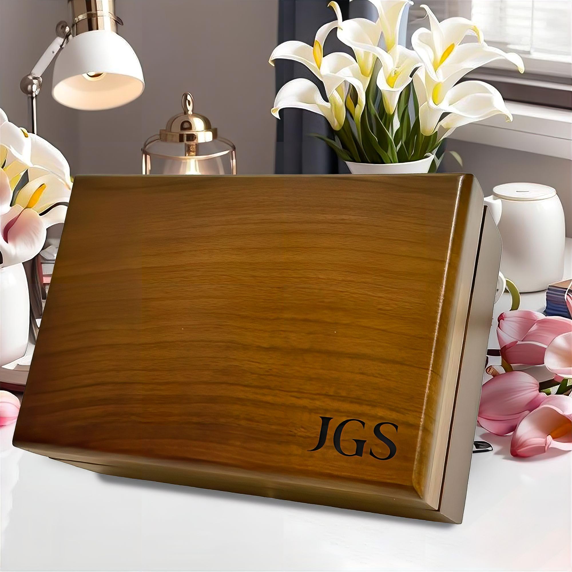 Extra Large Wooden Memory Keepsake Box for Men - Personalized Monogram Jewelry Storage - Walnut Gift Box for Retirement, Wedding & Special Occasions - Perfect for Organizing Valuables & Sentimental Items