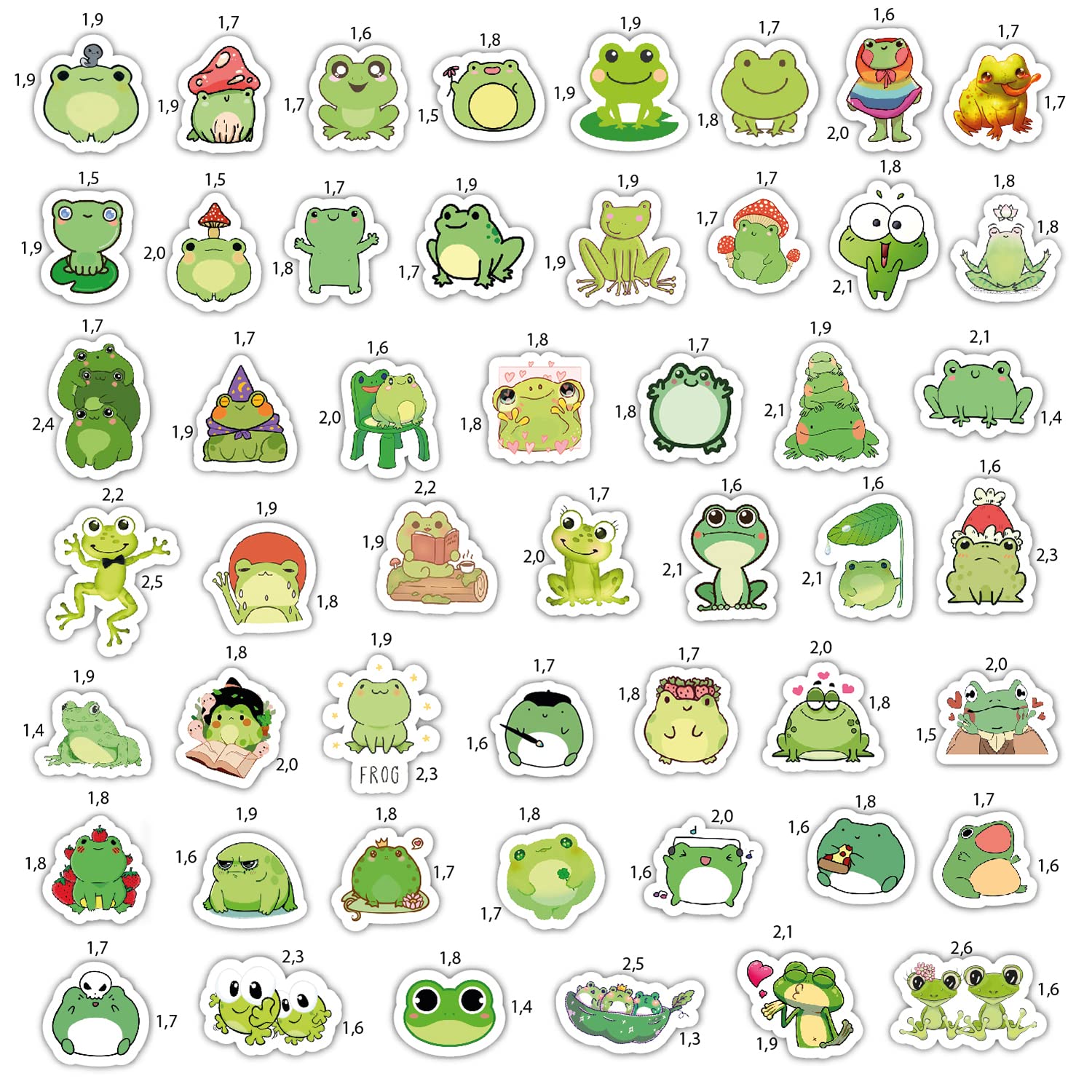 BulbaCraft Kawaii Frogs Stickers Set - 50 Pcs Cute Green & White Vinyl Decals for Kids | Waterproof, Scratch Resistant | Perfect for Water Bottles, Laptops, Scrapbooks, Journals & DIY Crafts | Fun Frog-Themed Decorations for School, Home & Office Use