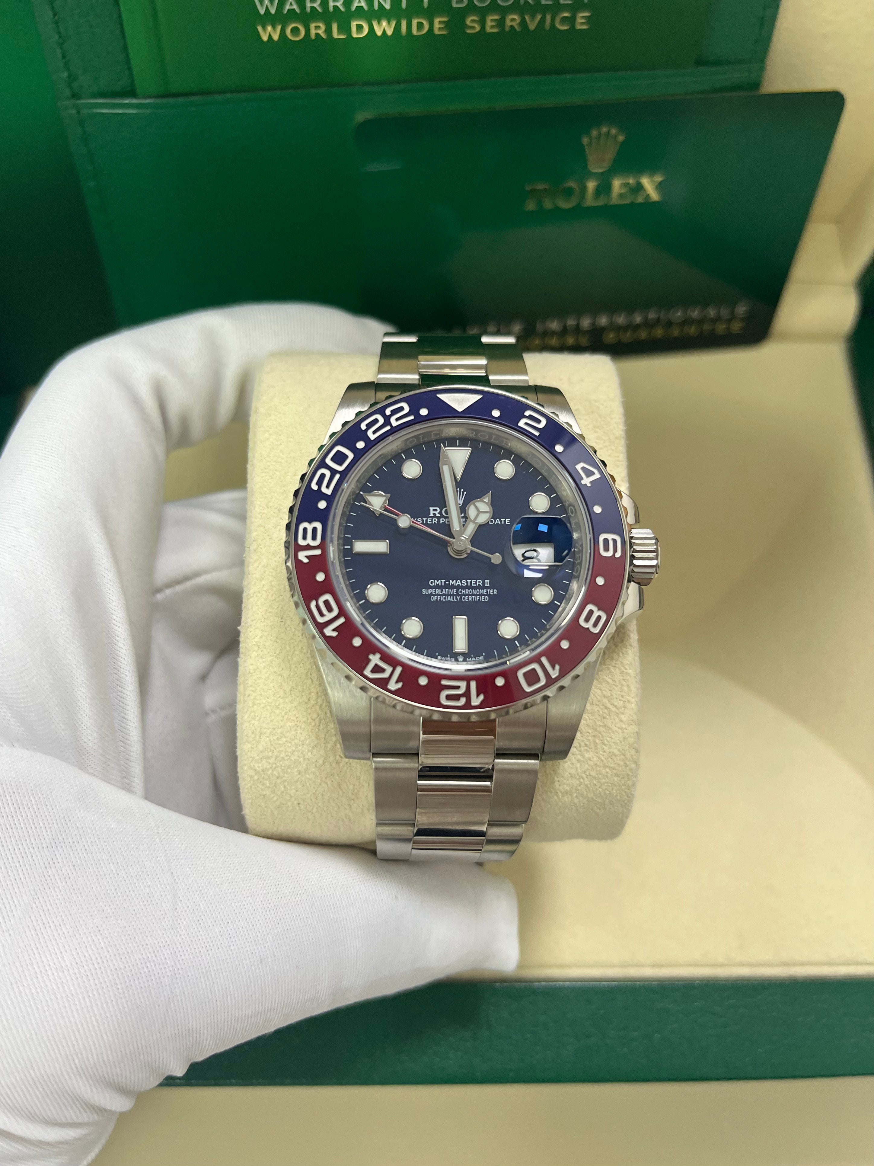 Rolex GMT Master II 40mm White Gold Pepsi Blue Dial Oyster Bracelet Ref#126719BLRO - Luxury Watch for Travel, Business & Collectors