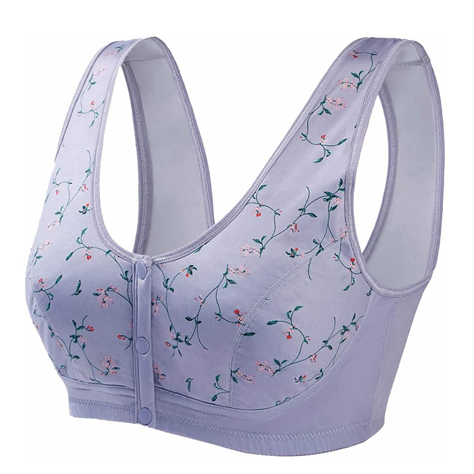 Front Closure Sports Bra for Women - Ultra Soft Cotton Comfortable Front Button Bra - Light Purple Size 42 - Perfect for Yoga, Gym & Everyday Wear