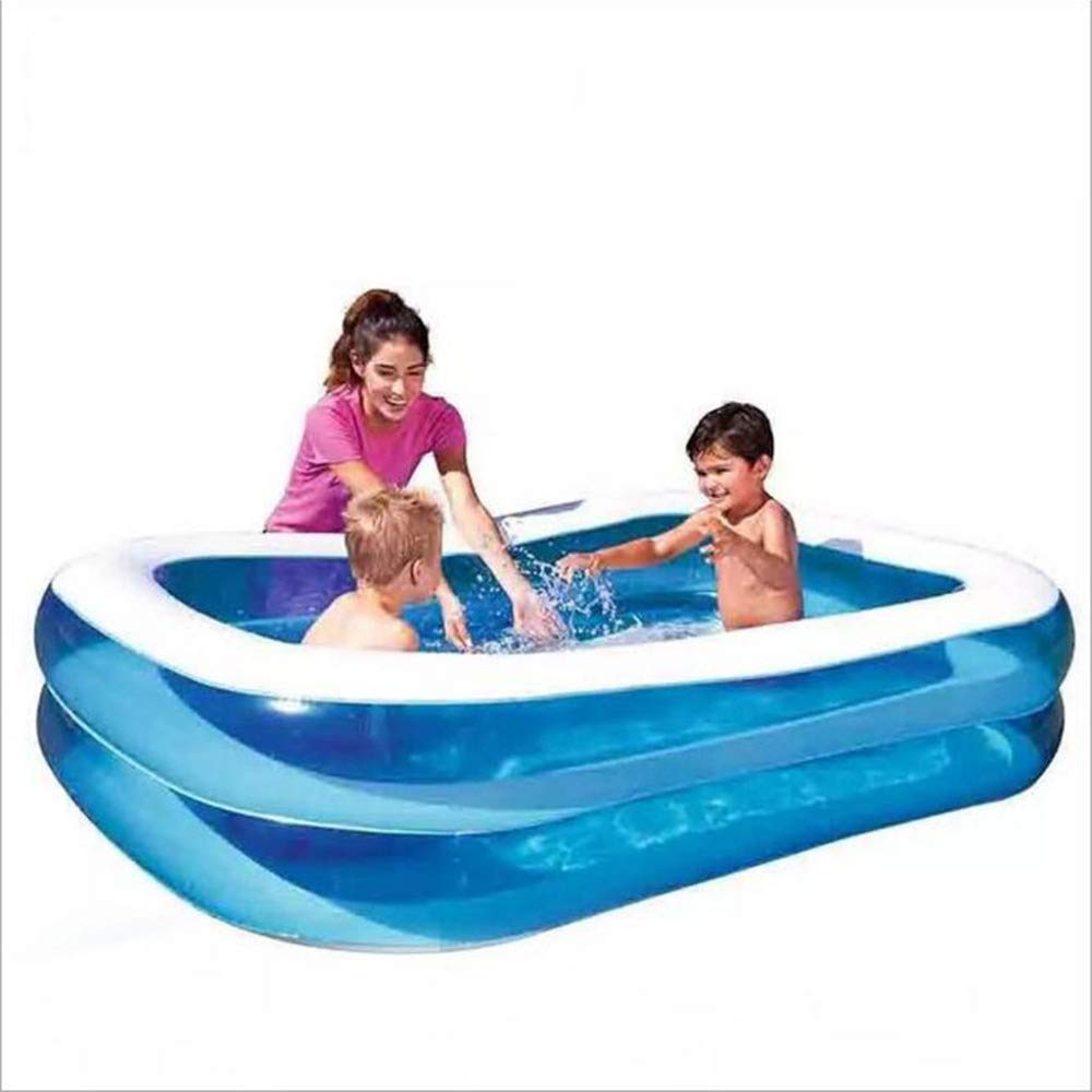 Inflatable Rectangular Swimming Pool for Kids & Adults - Outdoor Summer Paddling Pool with Bracket Seat, Blue (262x175x51cm) - Perfect for Backyard, Garden, and Family Water Fun