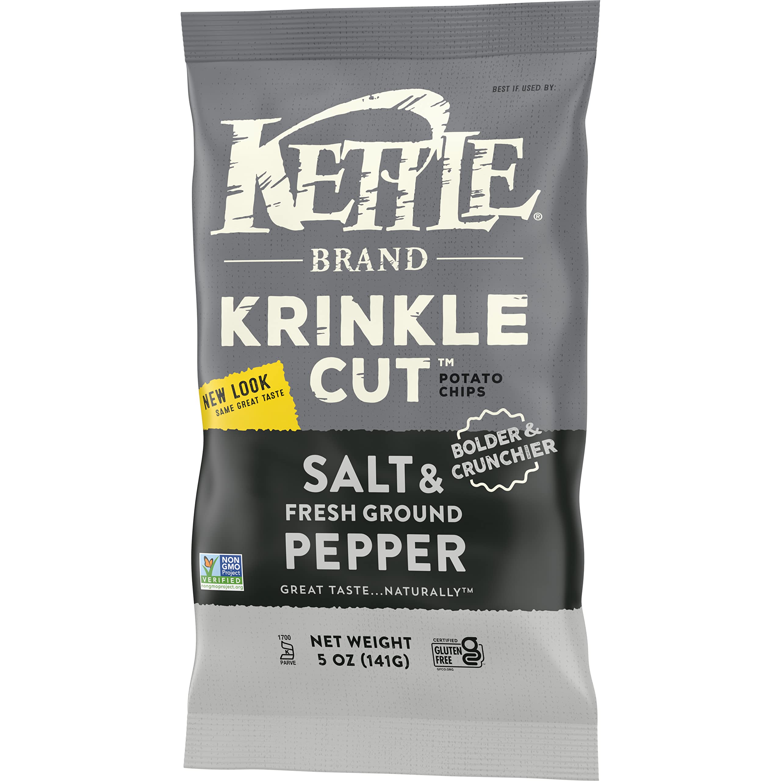 Kettle Foods Krinkle Cut Potato Chips with Sea Salt & Fresh Ground Pepper - 5 Oz Bag | Crunchy Snack for Parties, Picnics & Movie Nights