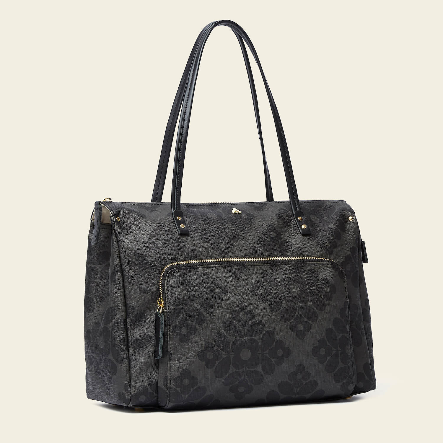 Watson Tote Bag - Stylish Flower Tile Charcoal Pattern Handbag for Women | Perfect for Work, Shopping & Travel Accessories