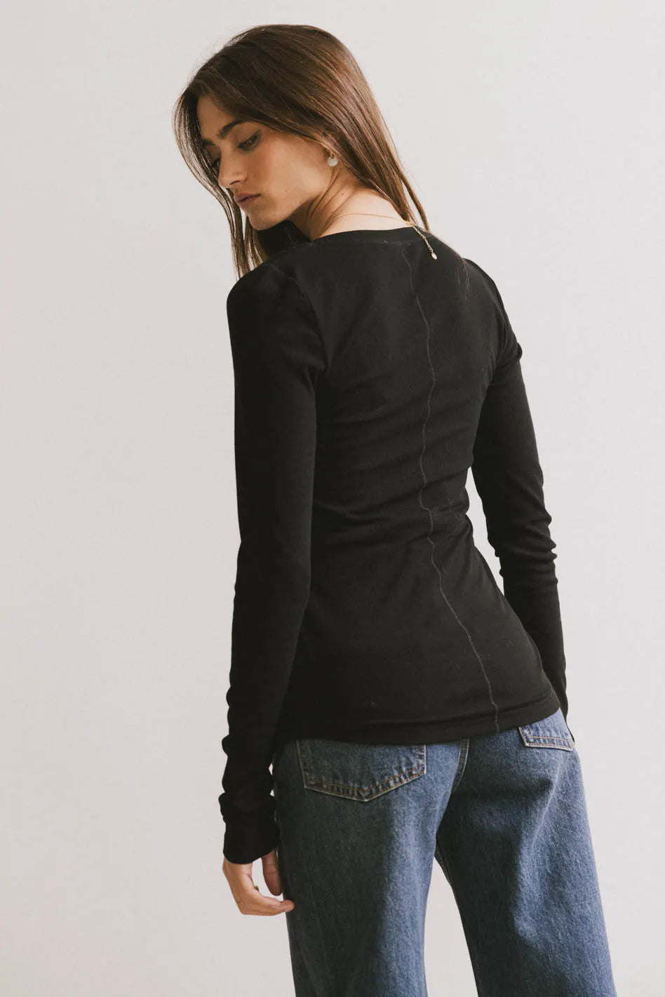 Ivanna Henley Black Women's Casual Top - Soft Cotton Long Sleeve Shirt for Everyday Wear, Office & Date Night Outfits